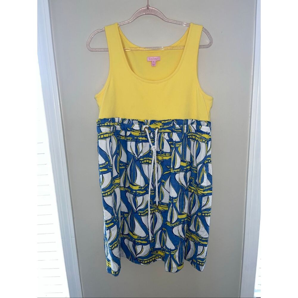 Lilly Pulitzer Nettie Dress in Docksider Salboat Yellow Blue XL